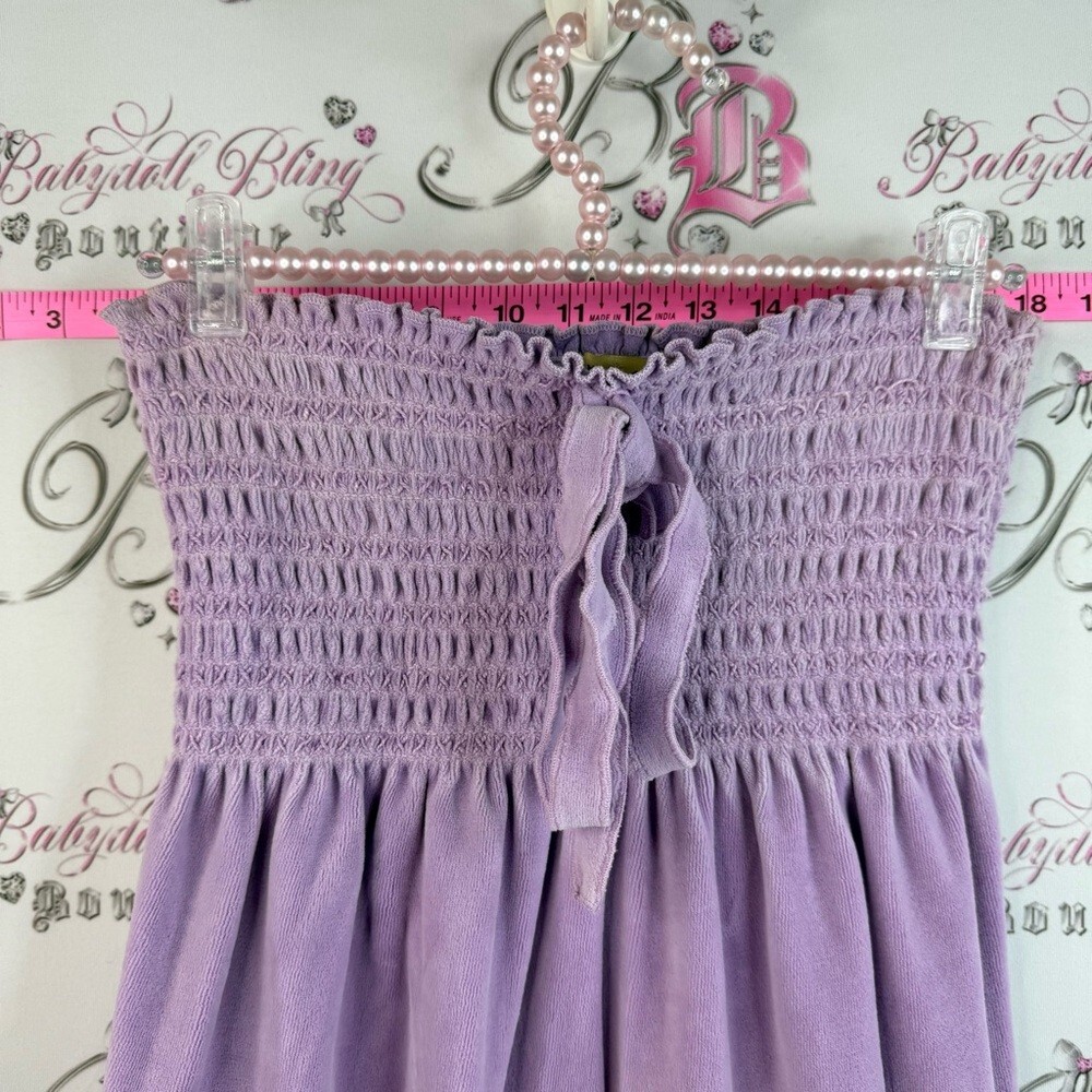 Juicy Couture mini dress terry cloth towel Lavender Smocked Tube ribbon tie up - Picture 4 of 13